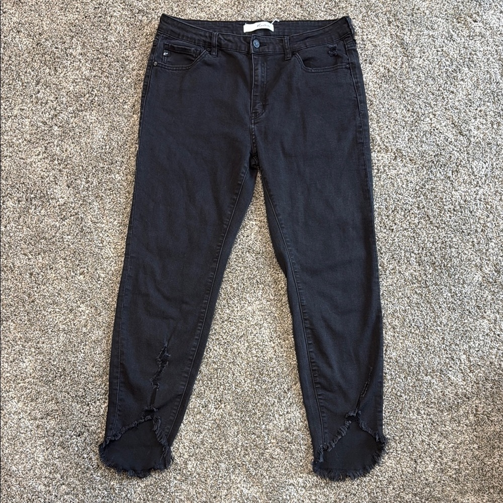 KanCan Black Ankle Cropped Raw Hem Jeans Size 13/30